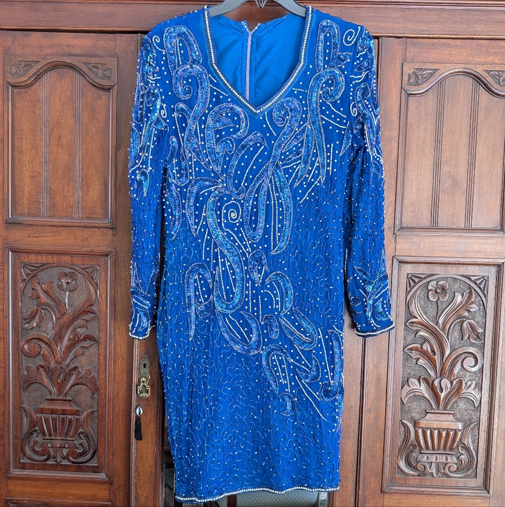 BEADS AND BLING!  Party Dress DAR Blue